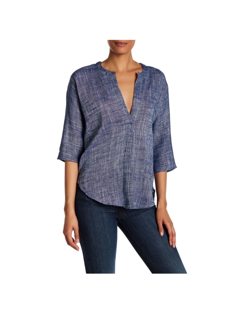Brochu Walker Indigo Blue Sam Woven Linen Popover Top Small $228